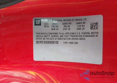 2014 Chevrolet Camaro 2Lt from USA, damaged, VIN 2G1FC1E33E9256102